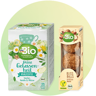 Bio-Tee und vegane Bliss Balls Verpackungen