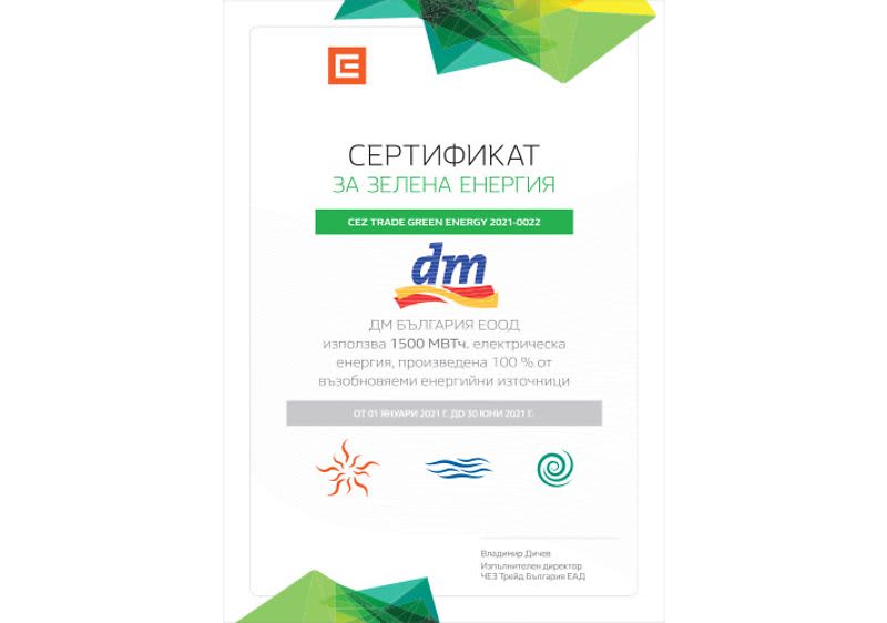 Сертификат за зелена енергия 01.01.-30.06.2021