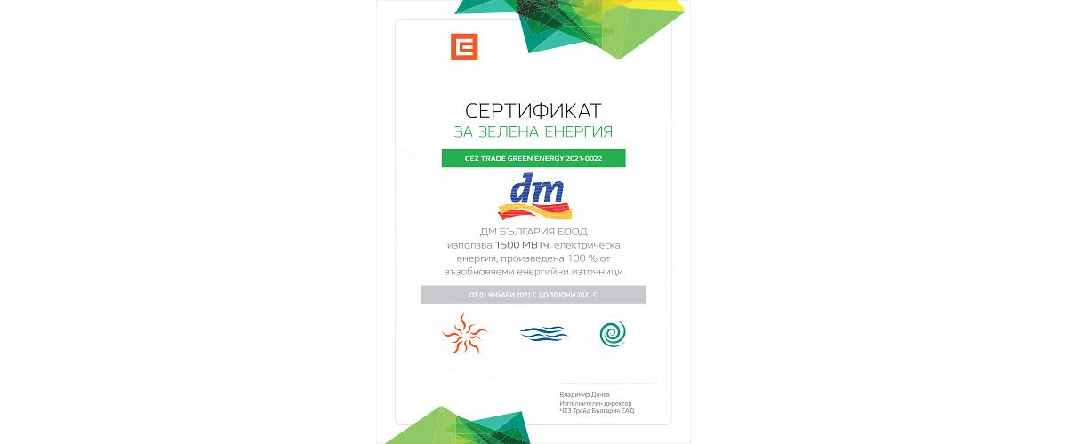 Сертификат за зелена енергия 01.01.-30.06.2021