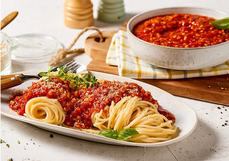 Веган спагети болонезе с леща