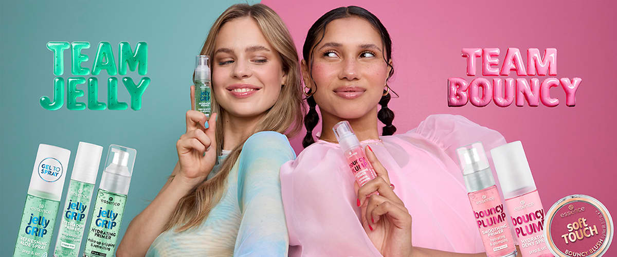 Козметични продукти Jelly Grip и Bouncy Plump на цветен фон