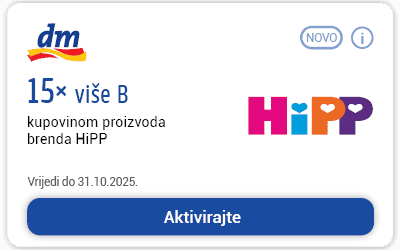 dm active beauty kupon za 15x više bodova kupovinom proizvoda brenda HiPP