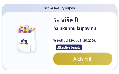 Kupon za 5× više B na ukupnu kupovinu s logom dm i gumbom Aktivirati