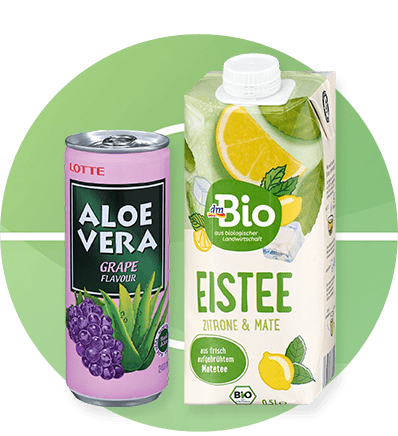 Dva pića u ambalaži limenka aloe vera i pakovanje ledeni čaj limun