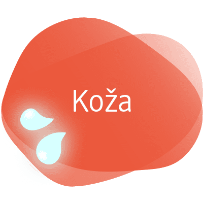 Natpis koža i bijeli simboli kapljica na crvenoj pozadini