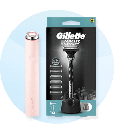 Brijač Gillette Mach3 uz ružičasti električni uređaj za njegu kože