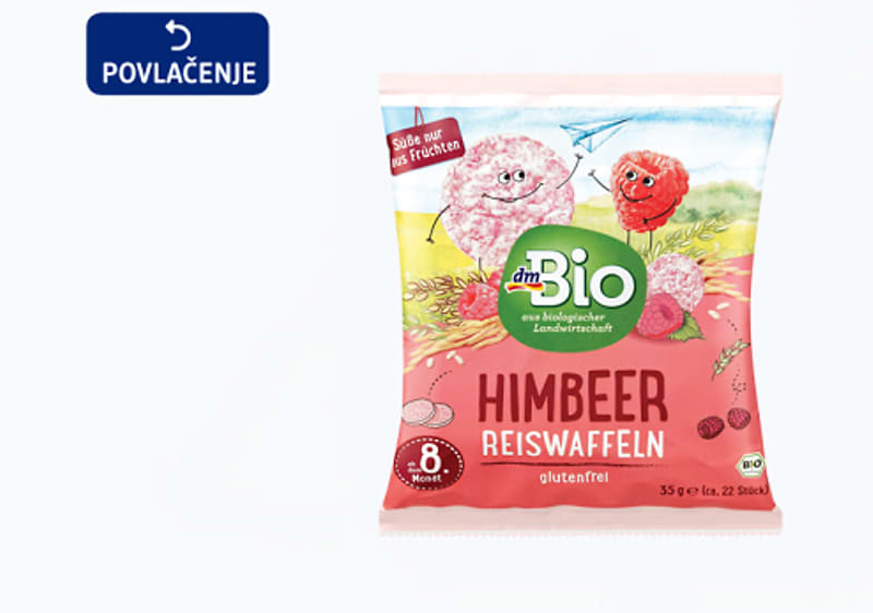 „dmBio rižni krekeri, malina, 8+ mjeseci, 35 g“