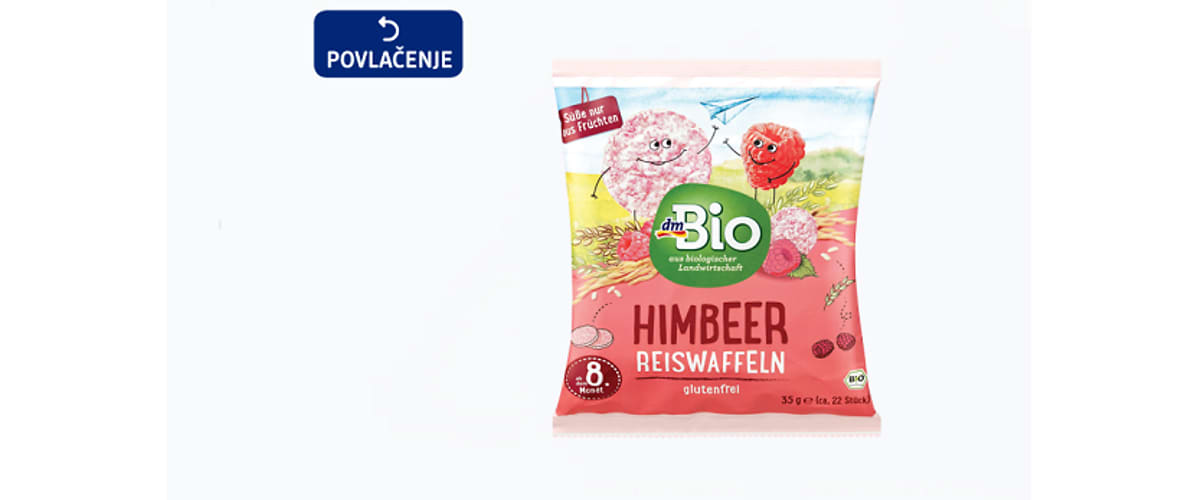 „dmBio rižni krekeri, malina, 8+ mjeseci, 35 g“