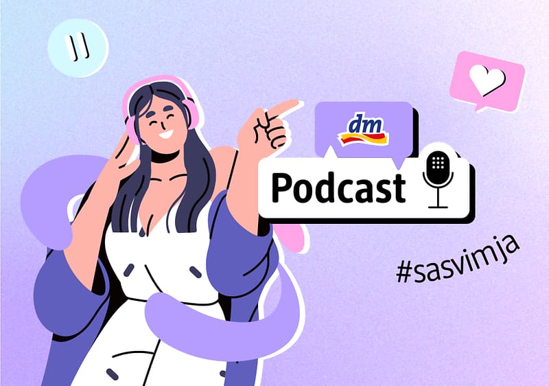 Nacrtana djevojka koja sluša dm Podcast