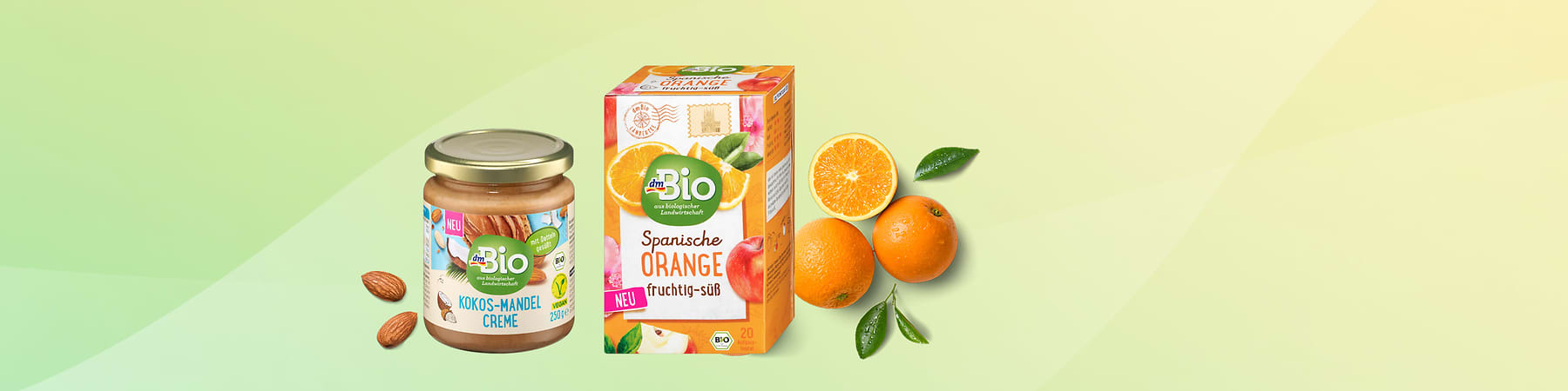 dmBio Kokos - badem krema i dmBio Španski čaj - narandža sa narandžana i bademima