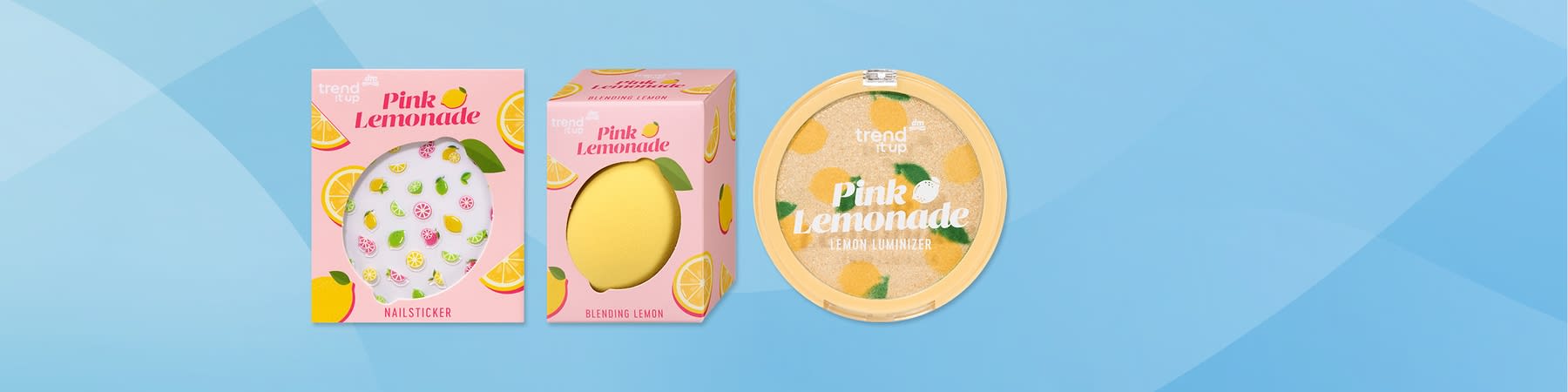 Alt-tekst: Pink Lemonade kozmetika: naljepnice za nokte, spužvica i iluminator