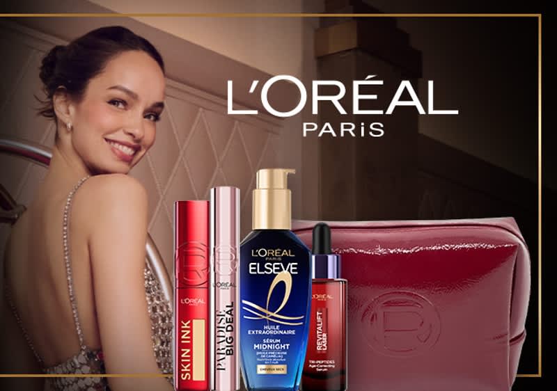 Žena, proizvodi brenda L'ORÉAL PARiS i poklon neseser
