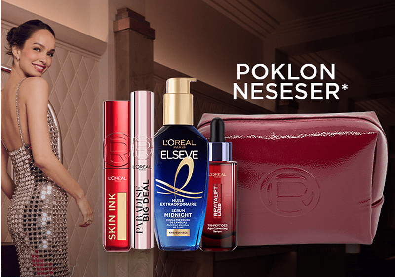 Žena, proizvodi brenda L'ORÉAL PARiS i poklon neseser