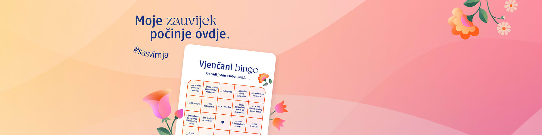 Vjenčani bingo na ružičastoj pozadini