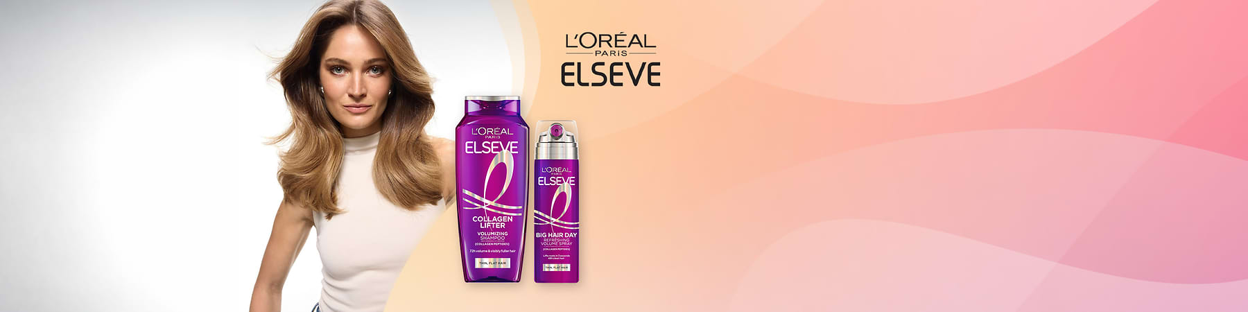 L'Oreal Elseve proizvodi šampon i sprej uz model s dugom svjetlom kosom