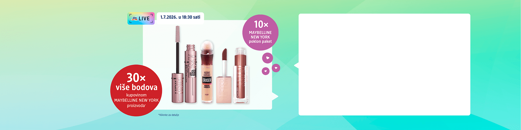 Maybelline proizvodi maskara, korektor i ruževi na svijetloj pozadini