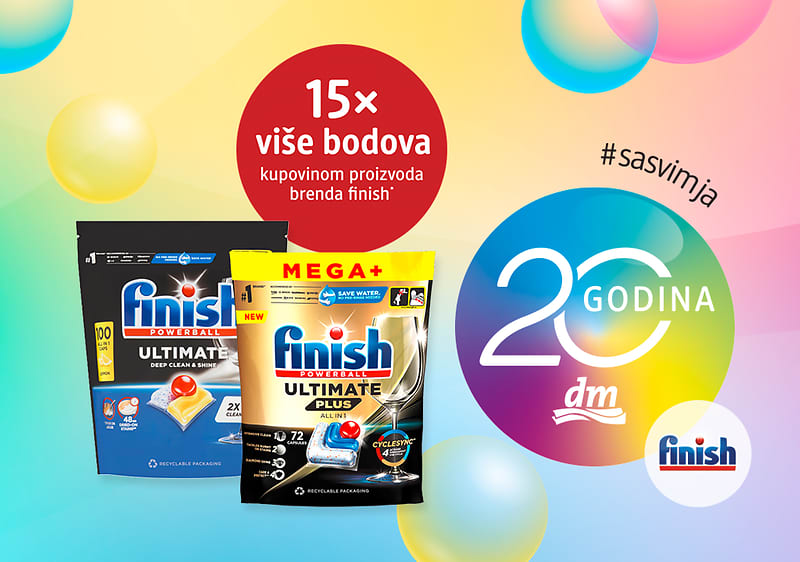Pakovanja finish tableta za perilicu i promocija 20 godina dm-a