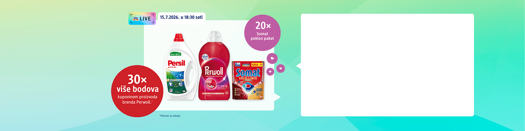 Detergenti Persil Perwoll i tablete Somat na svijetloj pozadini promovirajući 30x bodova
