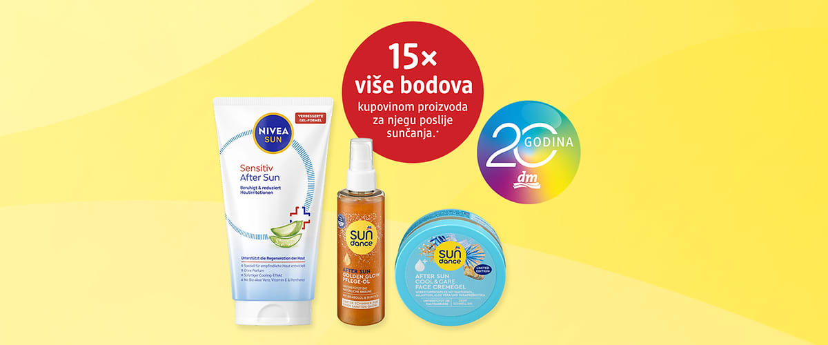 After sun proizvodi Nivea i SUNDANCE na žutoj pozadini s promotivnim krugom