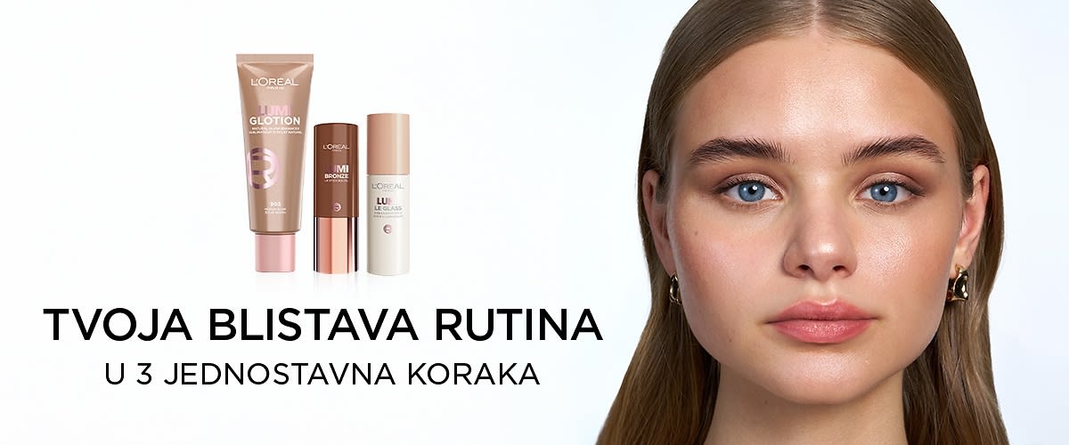 Rutina njege lica s proizvodima i ženskim portretom