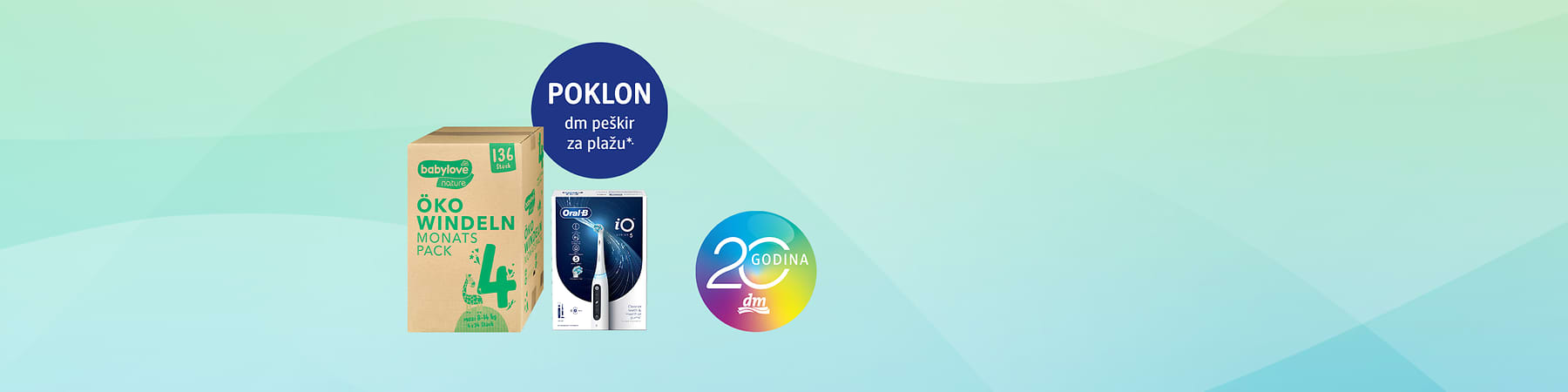 Pakovanje s električnom četkicom za zube i pelenama i promotivnim znakom 20 godina