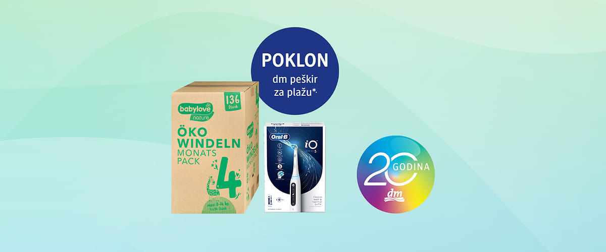 Pakovanje s električnom četkicom za zube i pelenama i promotivnim znakom 20 godina