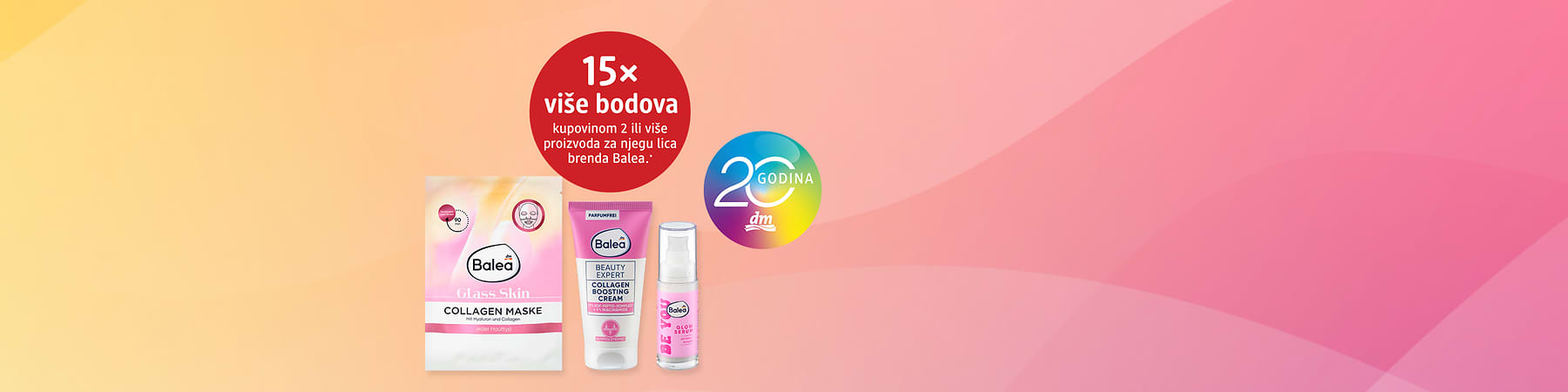 Balea proizvodi za njegu lica: kolagenska maska krema serum na ružičastoj pozadini