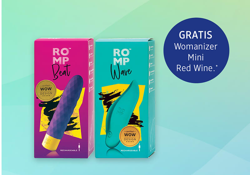 Pakovanja seksualnih igračaka Romp Beat i Romp Wave na plavoj pozadini