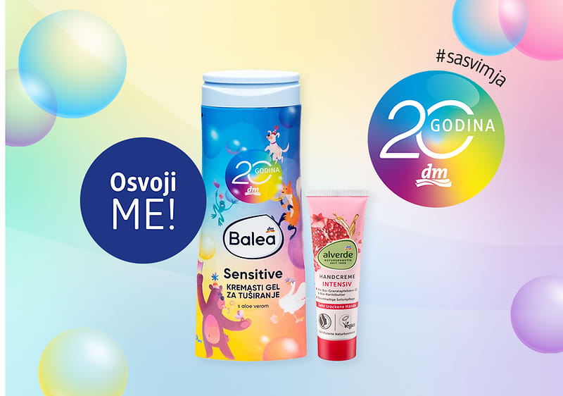Proizvodi Balea gel za tuširanje i alverde krema za ruke na šarenoj podlozi
