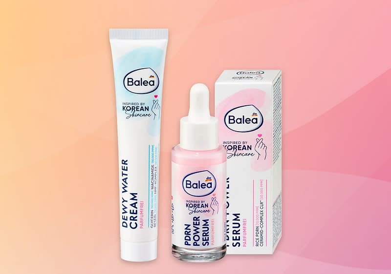 Balea derm cream i serum pakiranje na ružičasto-narančastoj pozadini