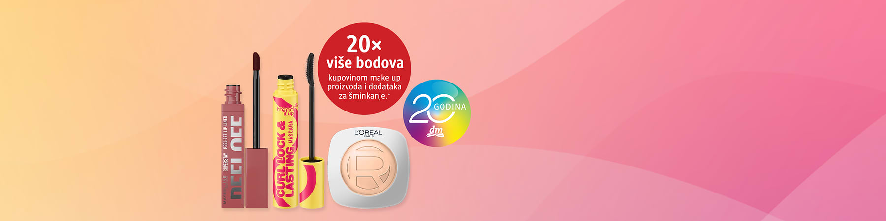 Make up proizvodi ruž maskara i puder na ružičastoj pozadini