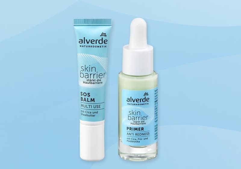 Kozmetika alverde skin barrier SOS balzam i primer na plavoj podlozi