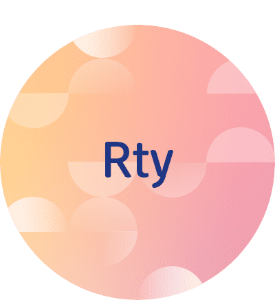Barevný kruh s gradientem od oranžové po růžovou, text Rty uprostřed, kruhové vzory na pozadí
