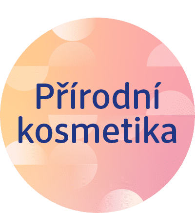 Nápis Přírodní kosmetika na barevném pozadí s kruhy.