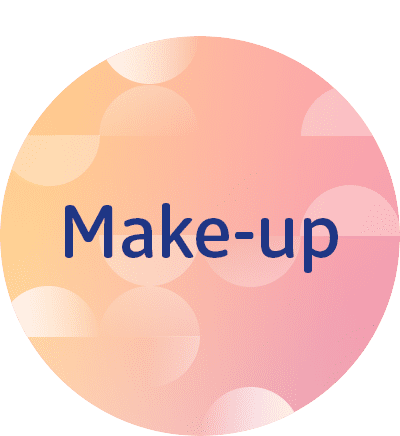 Barevný kruh s nápisem Make-up na pozadí s gradientem a kruhy