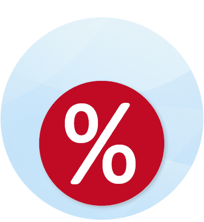 Červený symbol procenta na modrém kruhovém pozadí
