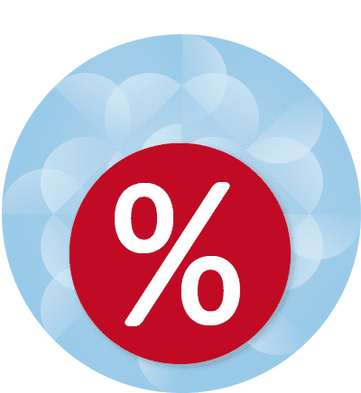 Červený symbol procenta na modrém kruhovém pozadí