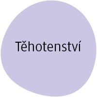 Fialový ovál s nápisem Těhotenství
