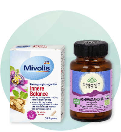 Dva doplňky stravy: Mivolis Innere Balance a Organic India Ashwagandha