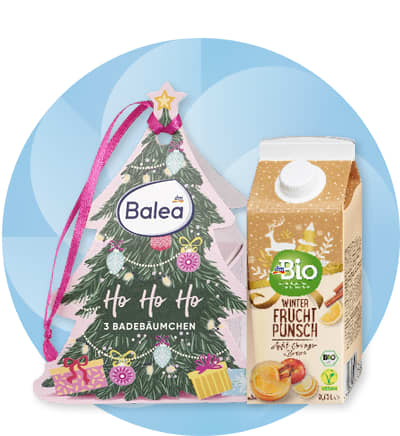 Vánoční dekorace stromek a krabice ovocného punče