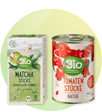 Bio matcha čaj a konzerva bio rajčatových kousků