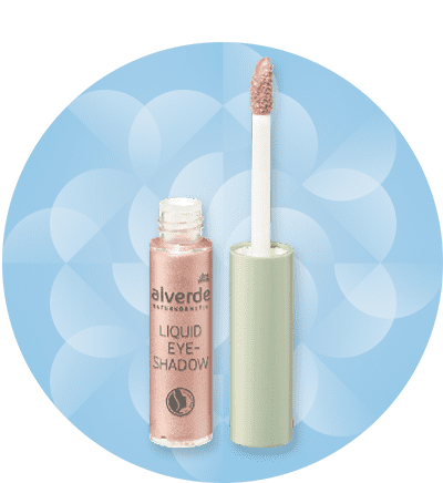 Tekuté oční stíny Alverde s aplikátorem na modrém pozadí