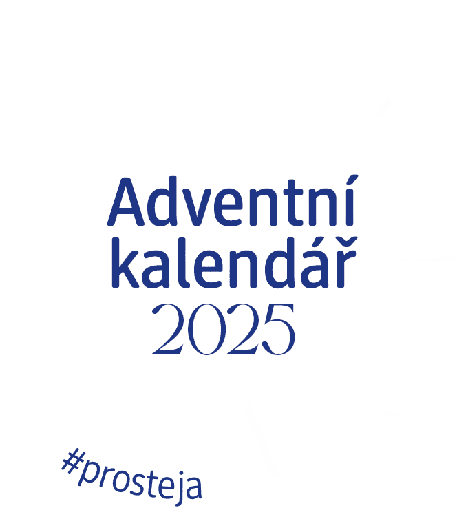 Text: Adventní kalendář 2025 na bílém pozadí