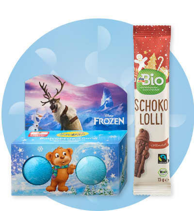 Dětské produkty s motivy Frozen a vánoční lízátko