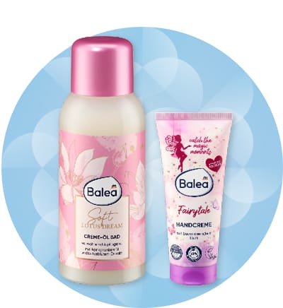 Balea kosmetika: krémový olej do koupele a krém na ruce s růžovým designem.