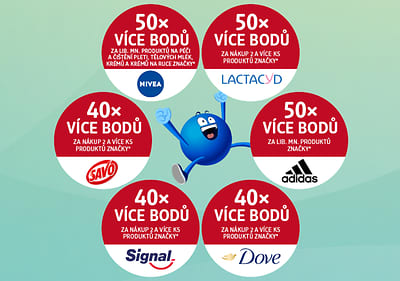 Reklama na produkty Nivea, Lactacyd, Savo, Adidas, Signal, Dove s bonusovými body