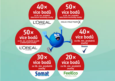 Reklama na body za nákup produktů značek L'Oréal, Max Factor, Rexona, Somat, FeelEco