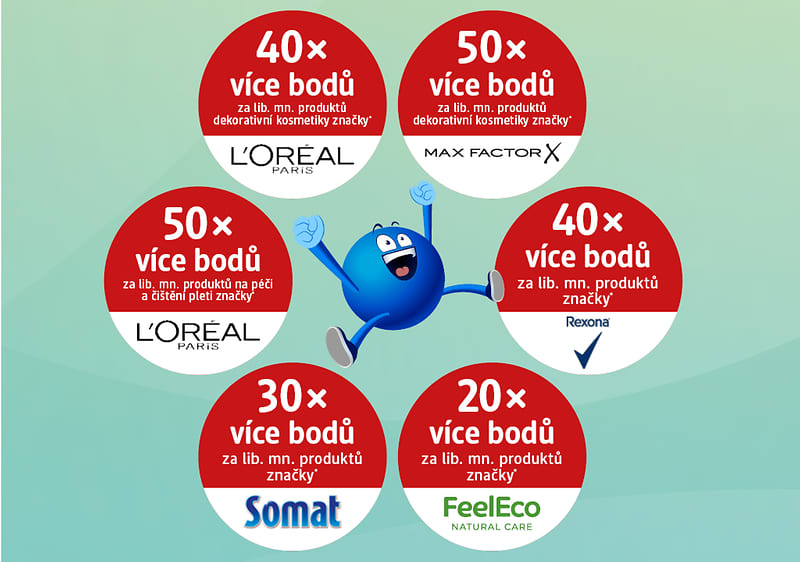 Reklama na body za nákup produktů značek L'Oréal, Max Factor, Rexona, Somat, FeelEco