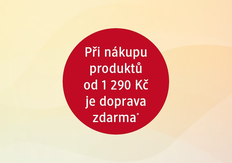 Text na obrázku: Při nákupu produktů od 1290 Kč je doprava zdarma