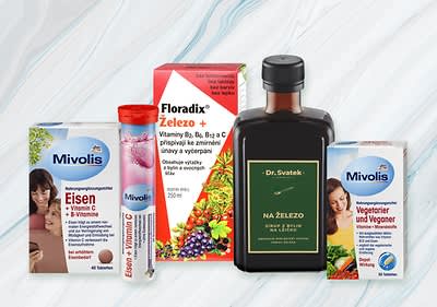 Doplňky stravy na železo a vitamíny, včetně Floradix, Dr. Svatek a Mivolis